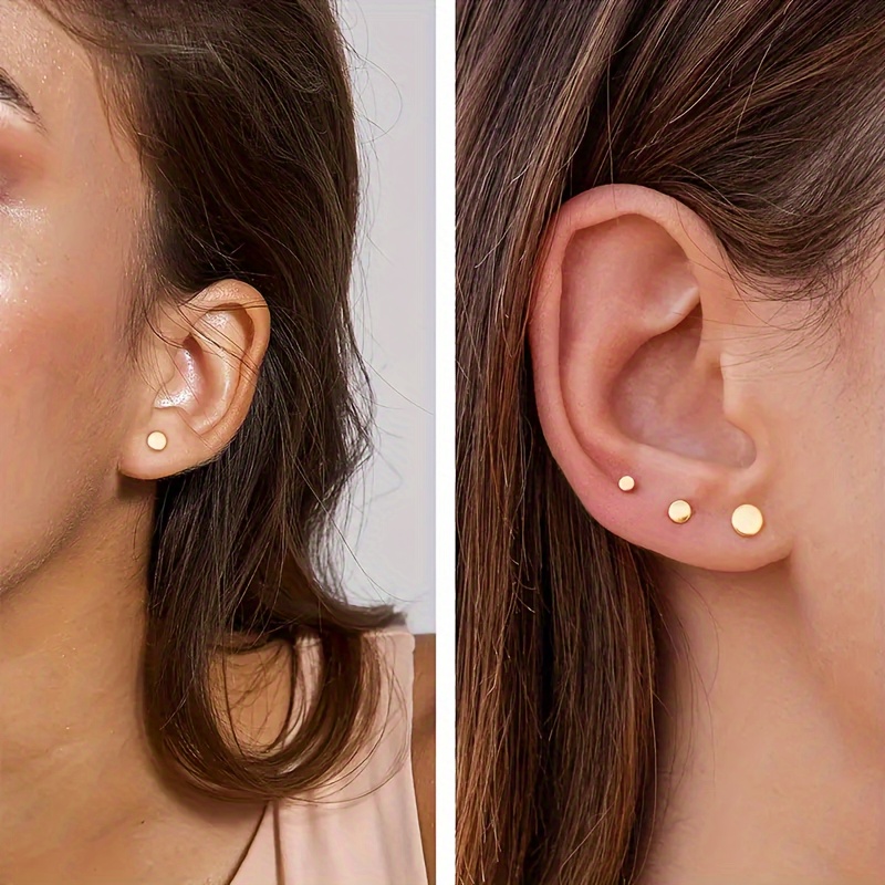 6pcs Set of 304 Stainless Steel Small Stud Earrings — Hypoallergenic